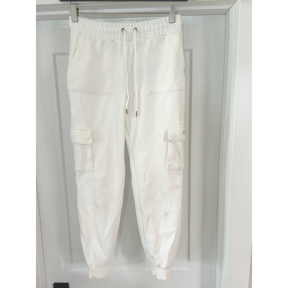 Guess Los Angeles Womens‎ White Cargo Jogger Sweatpants Gold Logo XS